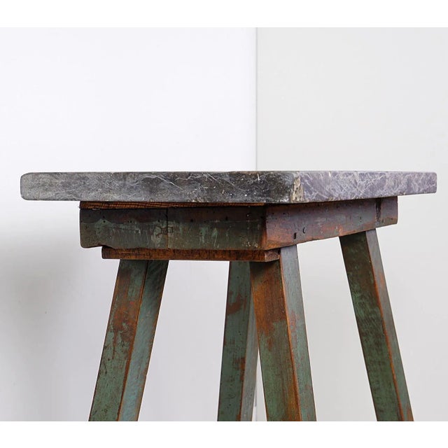 Industrial Console Table with Bluestone Top and Green Weathered Wood For Sale - Image 5 of 10