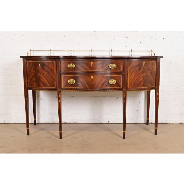 Henkel Harris Federal Inlaid Flame Mahogany Serpentine Front Sideboard Credenza With Brass Gallery For Sale - Image 16 of 16