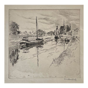 Vernon Howe Bailey European Canal and Cathedral Etching