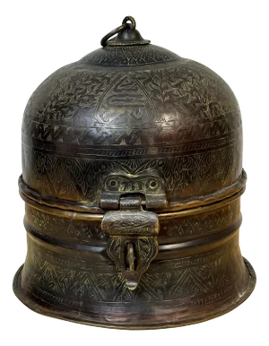 Exquisite Antique Islamic- Mughal Engraved & Gilt Enamel Domed Box, #145