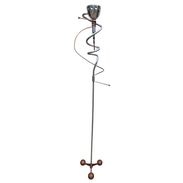 1990s Post-Modern Memphis Style Torchier Floor Lamp Sculptural Design Copper Aluminum For Sale - Image 9 of 18