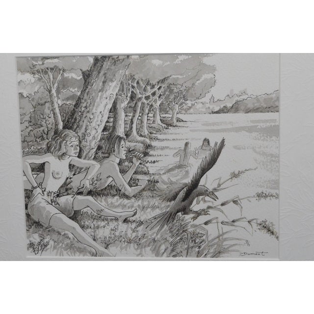 1990s Marc Dumont French Figurative Ink & Wash “Le Corbeau / Bain a Corbie,” 20th Century For Sale - Image 5 of 8