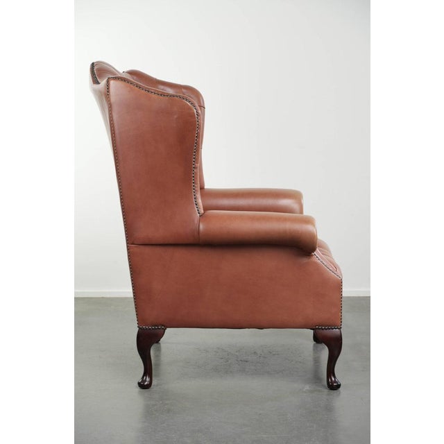 Classic English Cowhide Button-Seat Chesterfield Wing Armchair For Sale - Image 3 of 13
