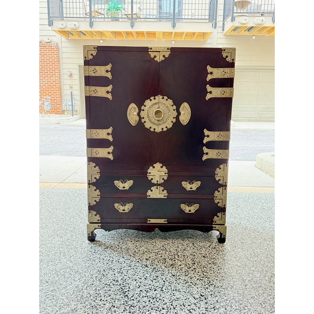 Brown Antique Korean Bandaji Cabinet With Butterfly Drawer Pulls For Sale - Image 8 of 10