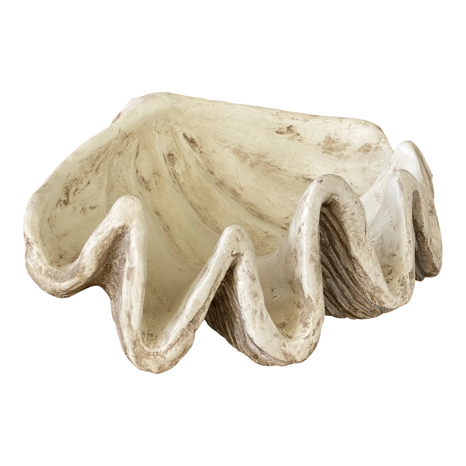 Contemporary Coastal Plaster Clam Shell Decorative Bowl | Chairish