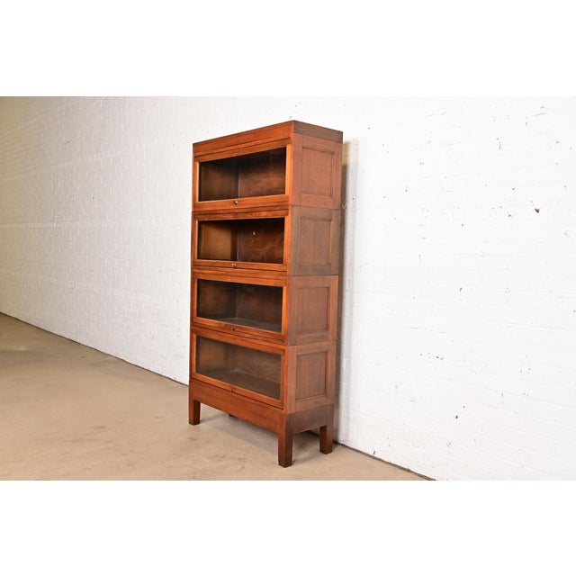 Mission Stow Davis Antique Arts & Crafts Mahogany Four-Stack Barrister Bookcase, Circa 1920s For Sale - Image 3 of 13