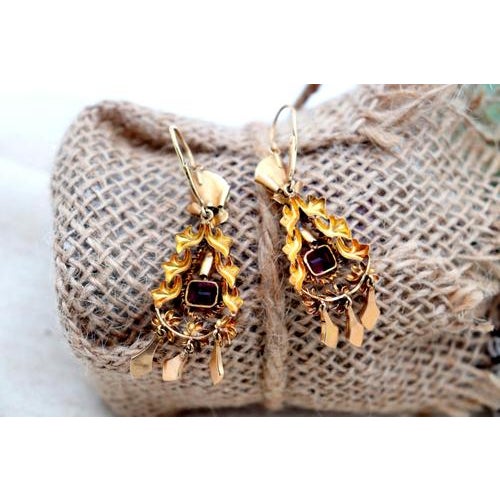 Gold Earrings with Reliefs and Cutouts, Set of 2 For Sale - Image 5 of 6