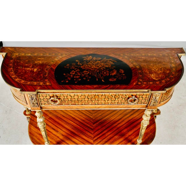 Late 19th Century French Louis XVI Demi-Lune Console Table With Fine Marquetry & Gilt Bronze Caryatid Legs For Sale In Los Angeles - Image 6 of 13