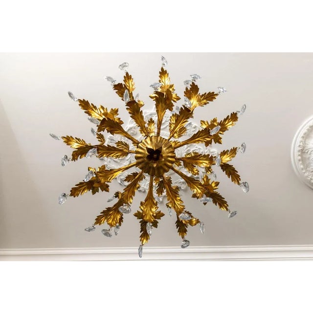 Gold Hollywood Regency Style Gilt Metal and Crystal Glass Six-Light Chandelier, Italy For Sale - Image 8 of 18