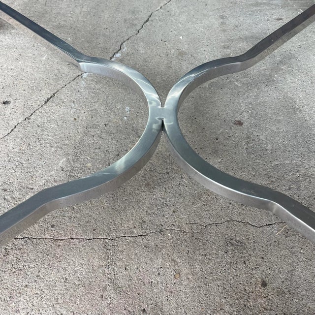 Mid 20th Century Square Chrome and Brass Hoof Base Coffee Table with Glass Top For Sale In Cleveland - Image 6 of 9