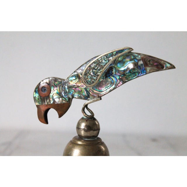 1970s 1970s Silver Plate & Abalone Parrot Dinner Bell For Sale - Image 5 of 9