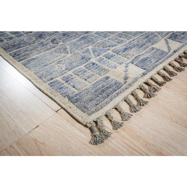 Cornflower Blue 5x8 Hand-Knotted Wool Linear Blue Blocks Geometric Modern Carpet Rug For Sale - Image 8 of 12