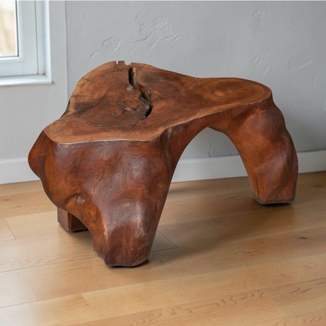 Contemporary Sculptural Organic Modern Solid Wood Side Table For Sale - Image 3 of 9