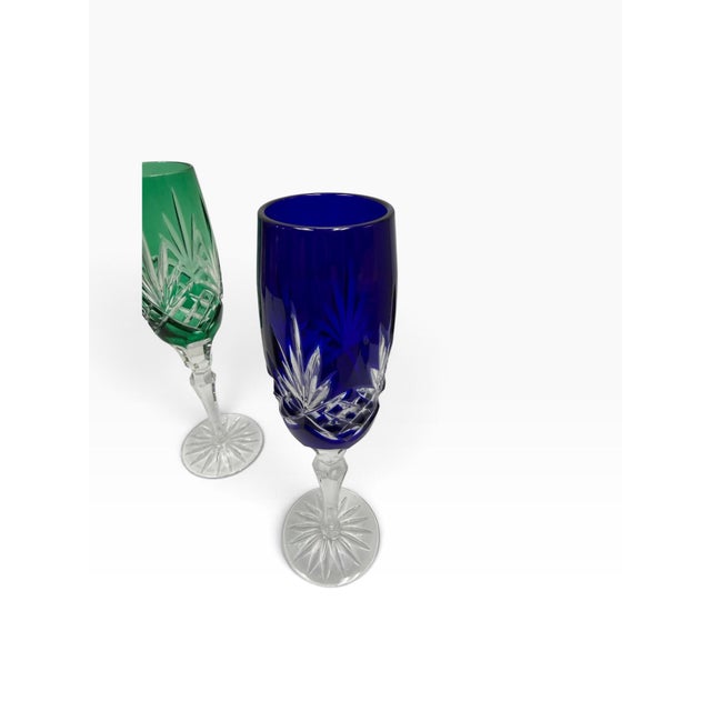 Late 20th Century Mid-Century Modern Hungarian Ajka "Caroline" Cut-to-Clear Crystal Champagne Flutes - Set of 4 For Sale In West Palm - Image 6 of 7