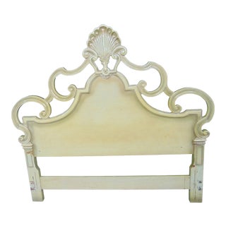 French Style Cream Painted Shell Carved Queen Size Headboard For Sale