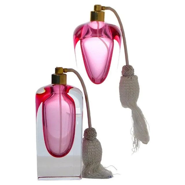 Tall & Elegant Pink Heavy Cut Crystal Venetian Perfume Bottle For Sale - Image 10 of 10