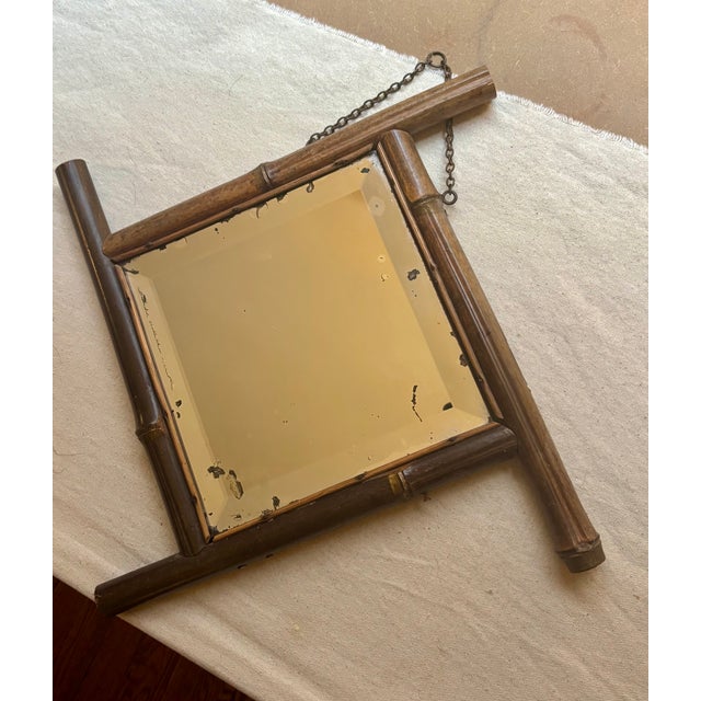French Charming 1930’s Carved Faux Bamboo Beveled Mirror For Sale - Image 3 of 7