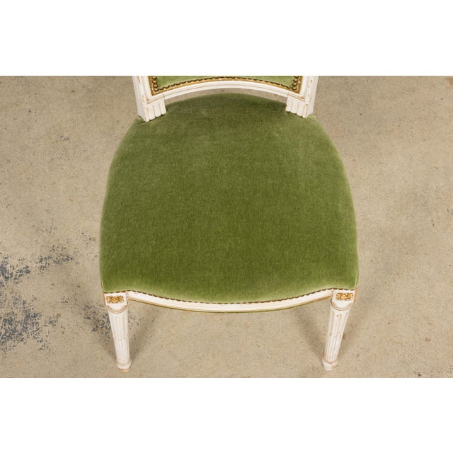 Antique French Louis XVI Style Painted Accent Chair in Moss Green Mohair For Sale In New York - Image 6 of 18