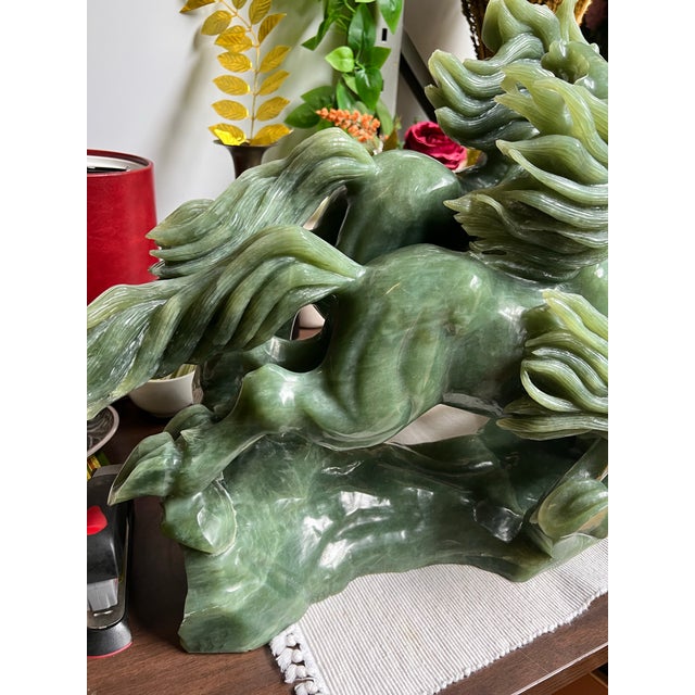 1970s Monumental Running Horses Imperial Jade Sculpture 75 LBS For Sale - Image 4 of 7