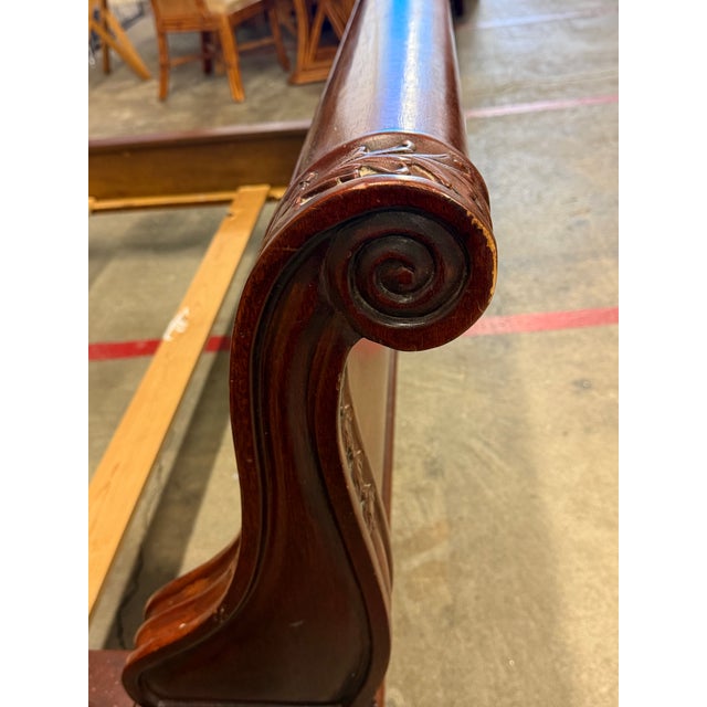 Queen Size Empire Revival Style Carved Mahogany Sleigh Bed Frame For Sale - Image 10 of 12