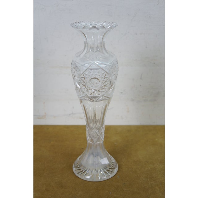 Antique American Brilliant Cut Glass Crystal Stars Mantel Bud Flower Vase 12" For Sale - Image 6 of 13