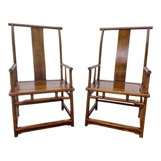 1960s Pair of Chinese Ming Style Cypress Wood Arm Chairs For Sale