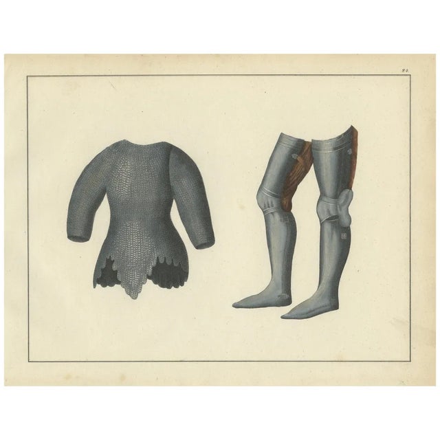 Chainmail Hauberk and Plate Leg Armor, 1842, Lithograph For Sale