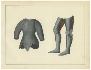 Chainmail Hauberk and Plate Leg Armor, 1842, Lithograph