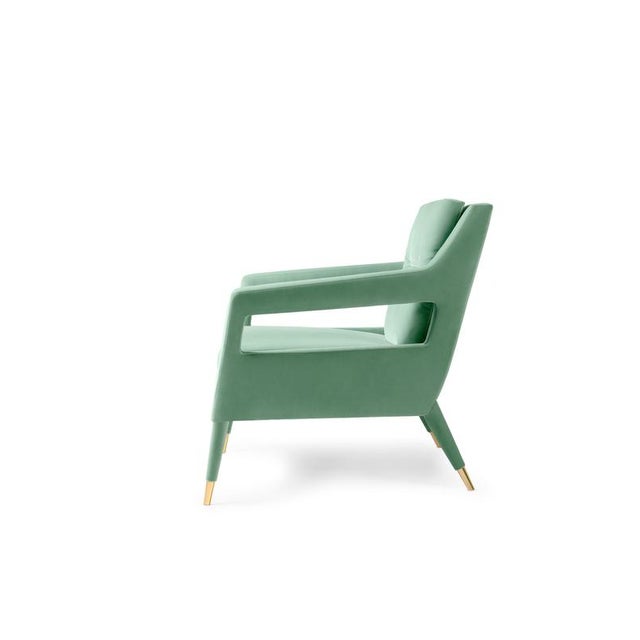 Chantal armchair by munna dimensions: d 88 x w 78 x h 85 cm. Sh: 46 cm. Materials: wood, foam, brass, and upholstery....