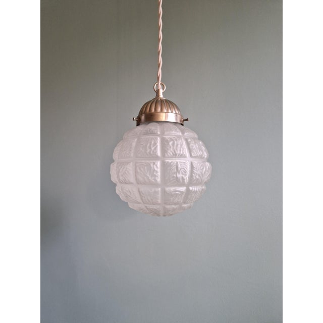 1930s Art Deco Pendant Lights in Pressed Molded Frosted Glass, 1930s, Set of 2 For Sale - Image 5 of 16