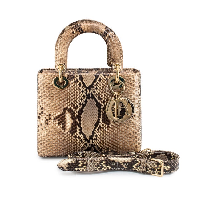 Early 21st Century Christian Dior Lady Dior Python Snakeskin Gold Hardware Top Handle Bag For Sale - Image 5 of 12