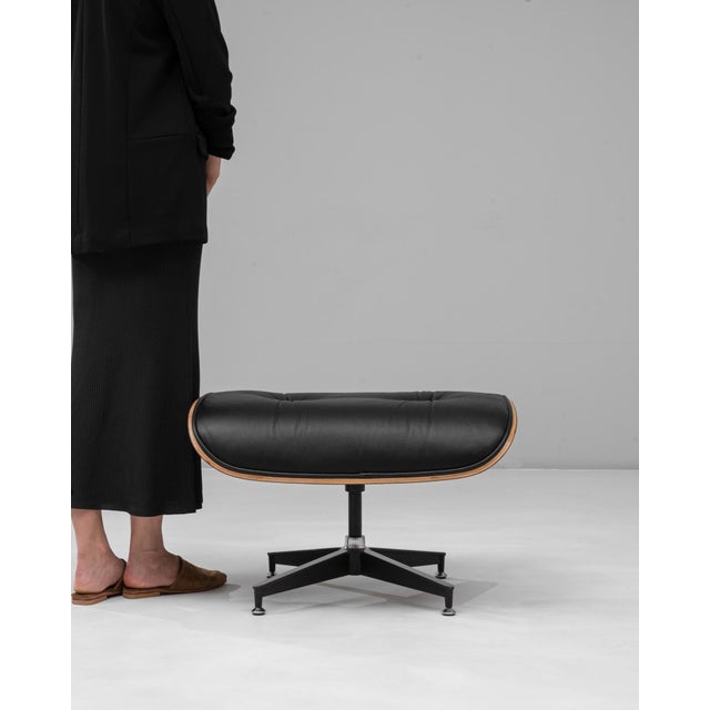 Mid-Century Modern Eames Leather Ottoman Attributed to Herman Miller Black For Sale - Image 17 of 18