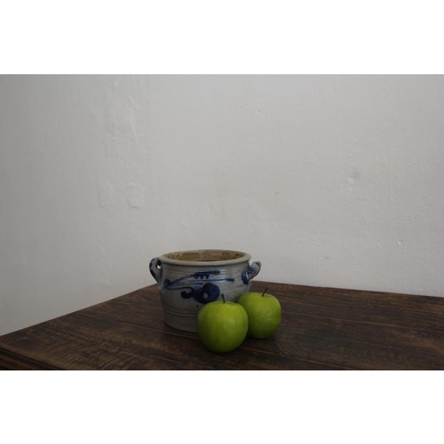 Rustic German Folk Art Grey and Cobalt Blue Stoneware Jar, 1890s For Sale - Image 3 of 12