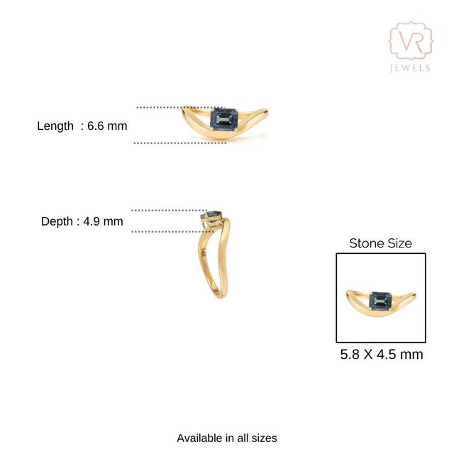 Modern 14k Gold Emerald-Cut Blue Sapphire Wave Band Ring Gift for Her Size 5.5 For Sale - Image 9 of 14