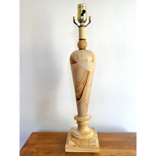 Almond Midcentury Banded Marble Art Deco Table Lamp, Rewired For Sale - Image 8 of 8
