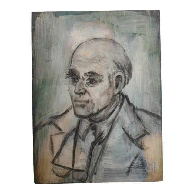 Danish Oil Portrait Midcentury Art Distinguished Gentleman 1970s For Sale