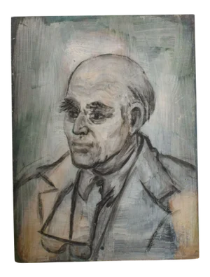 Danish Oil Portrait Midcentury Art Distinguished Gentleman 1970s