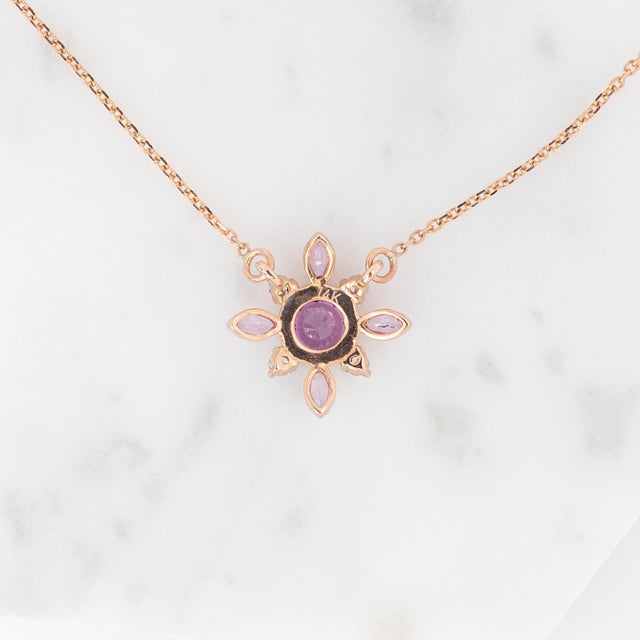 Pink Sapphire Pendant, Diamond and Sapphire Accents: Solid 14k Gold With Chain For Sale - Image 9 of 9