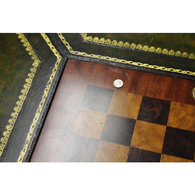 Maitland Smith Marquetry Inlay Leather Mahogany Game Table & 4 Shield Back Chair For Sale - Image 9 of 18