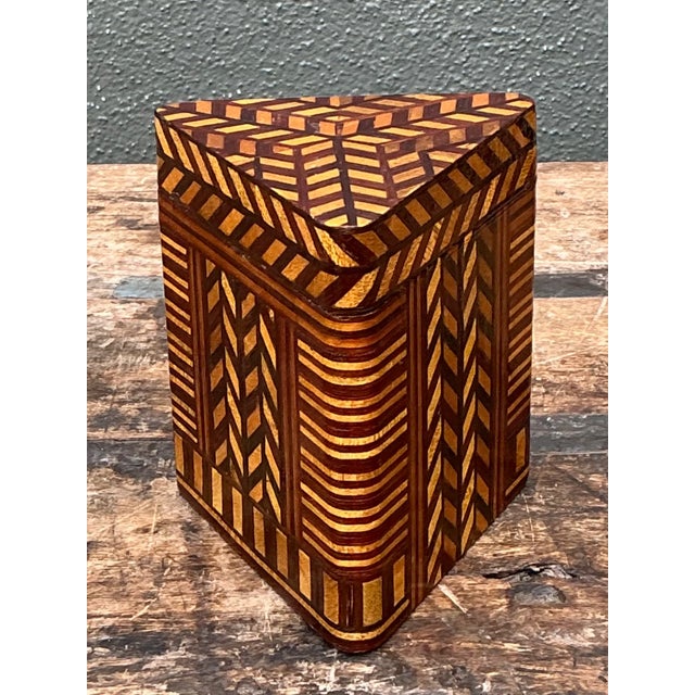 Wood Vintage Geometric Inlaid Wood Box For Sale - Image 7 of 12