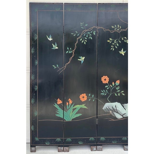 Decorative Japanese Six-Panel Double-Sided Lacquer Folding Screen With Hand-Painted Cranes For Sale - Image 15 of 18
