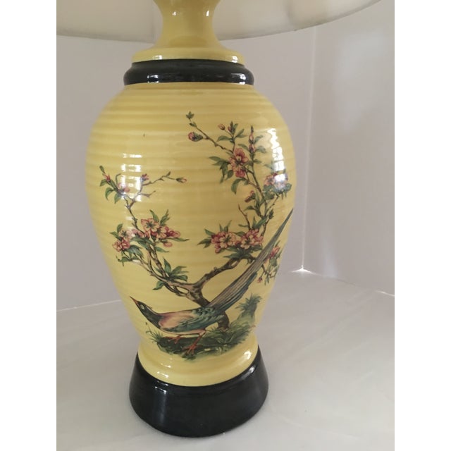 Traditional Vintage Yellow Cherry Blossom Pheasant Table Lamp For Sale - Image 3 of 7
