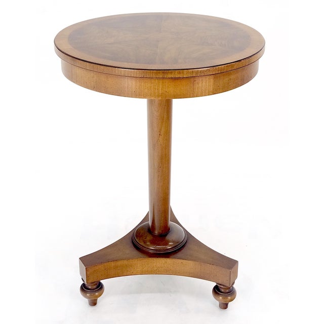 Mid-Century Modern John Widdicomb Very Fine Burl Wood Round Top Triangle Base Side End Table Stand For Sale - Image 3 of 7