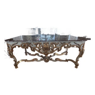 Antique French Rococo Revival Marble Top Table With Gilt Carved Base, Circa 1900 For Sale