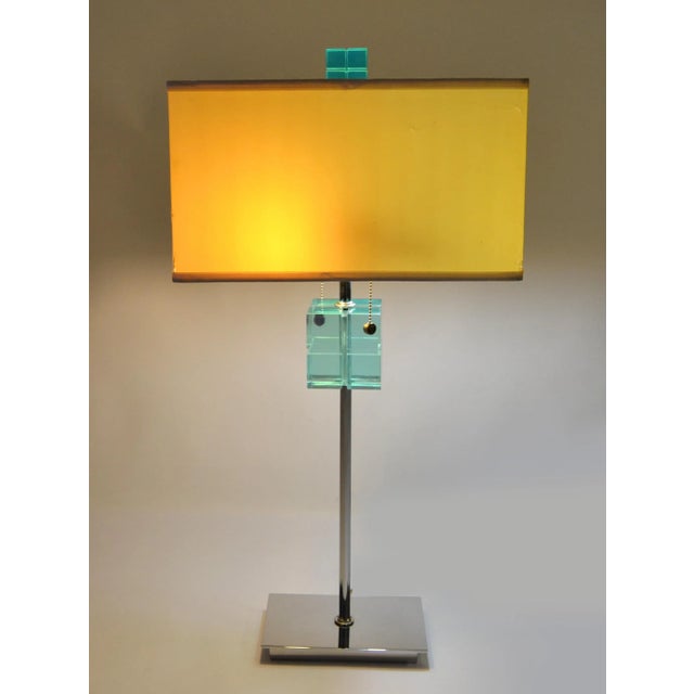 Mid-Century Modern Van Teal Mid-Century Modern Emerald Green Lucite Chrome Table Lamp Beige Shade For Sale - Image 3 of 12