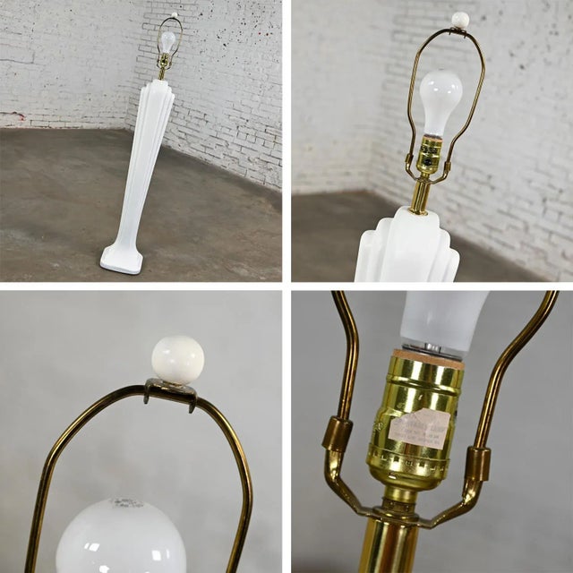 1980’s Art Deco Revival to Postmodern Paolo Gucci Floor Lamp White Sculpted Resin & Original Bell Shade For Sale - Image 11 of 12