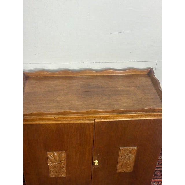 1980s Pair of Wood Night Stands With Carved Wood Panels For Sale - Image 9 of 11