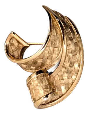 Vintage Signed Crown Trifari Goldtone Woven Ribbon Brooch, 1962