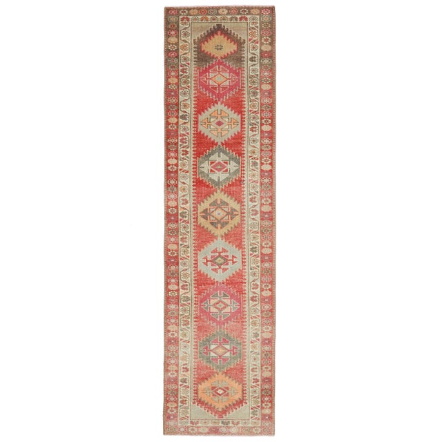 1970s Vintage Turkish Hand-Knotted Wool Cotton Red Runner Rug For Sale - Image 11 of 11