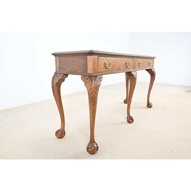 Chippendale Baker Furniture Chippendale Style Console Table in Banded Cherry With Burled Drawer Fronts For Sale - Image 3 of 13